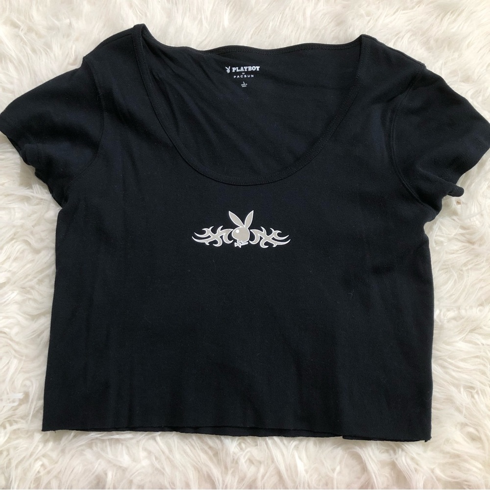 Playboy black crop top baby tee Large L graphic tops shirt summer spring tees